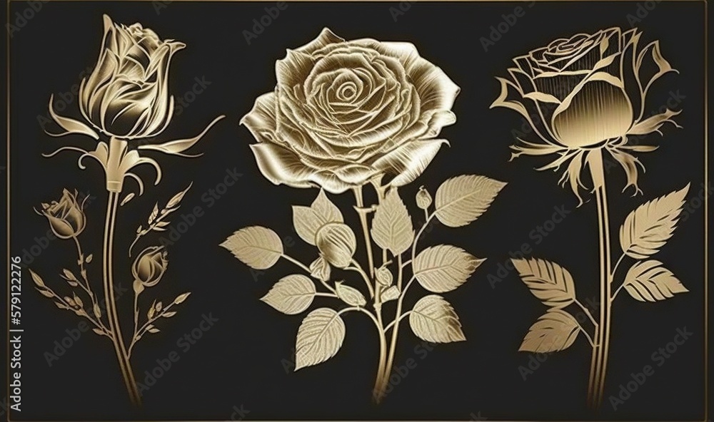  a picture of some flowers on a black and gold background with a gold border around it and a gold bo