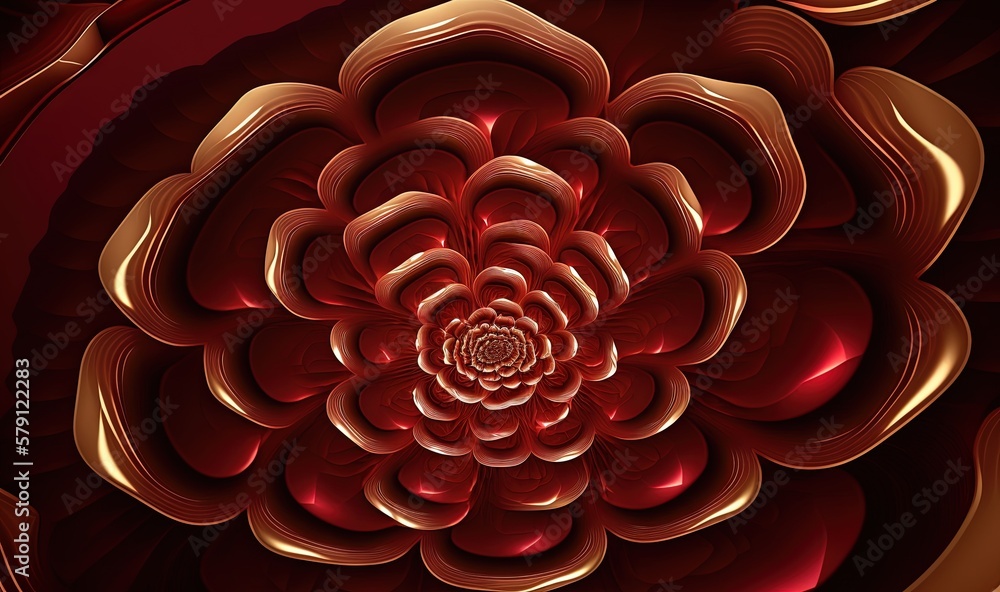  a red and gold flower is shown in this image of a computer generated fractation of a large flower w