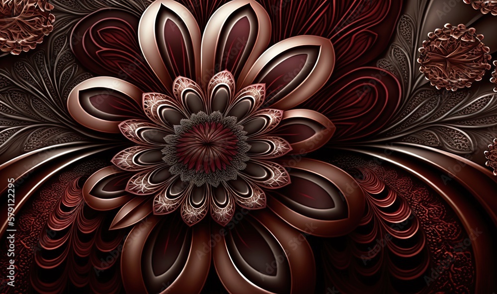  a computer generated image of a flower in red and brown colors with a black background and a brown 