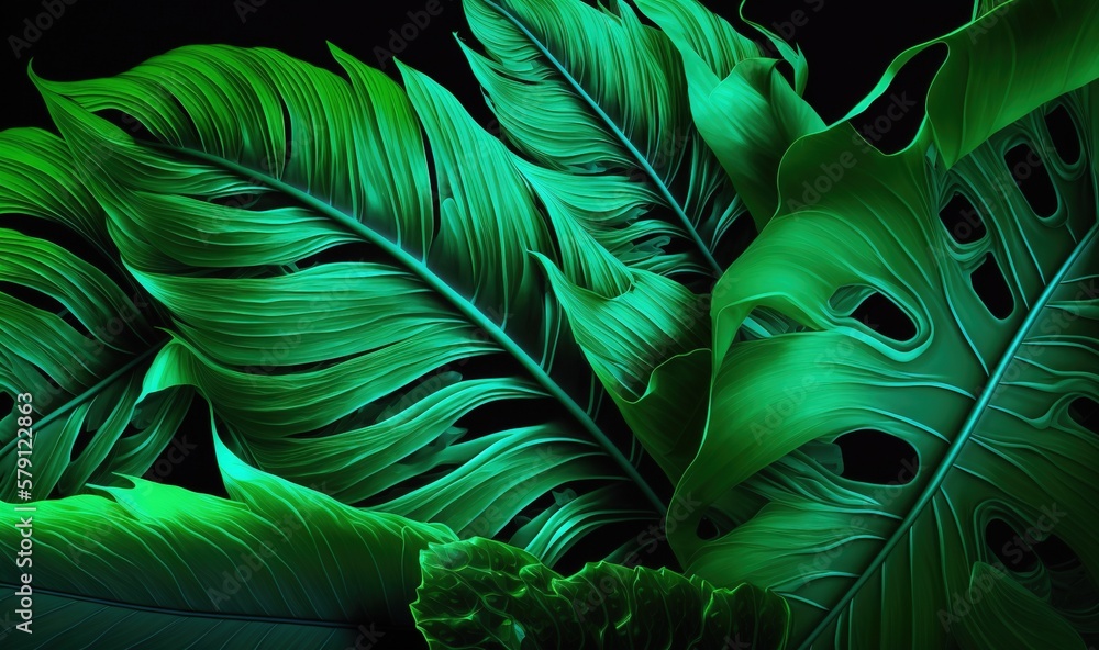  a close up of a green leaf on a black background with a black background and a green background wit