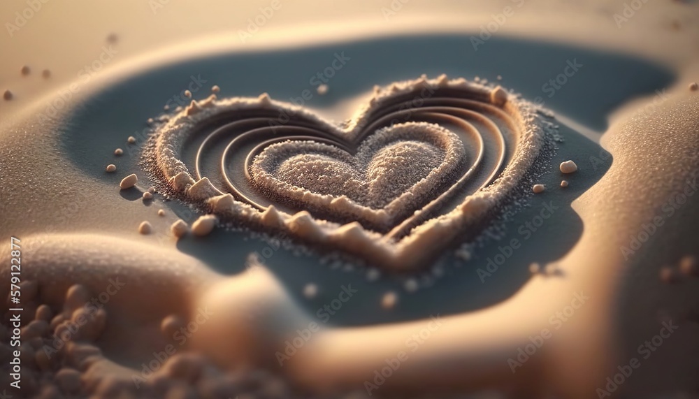  a heart shaped cookie sitting in the middle of a bowl of sugary liquid on a table top with a spoon 