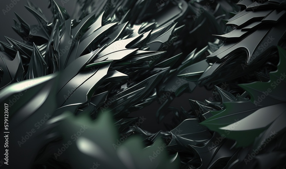  an abstract photo of a bunch of leaves in black and green colors, with a black background and a bla