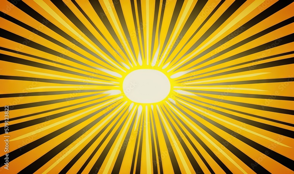  a yellow and black background with a sunburst in the middle of the center of the image and a white 