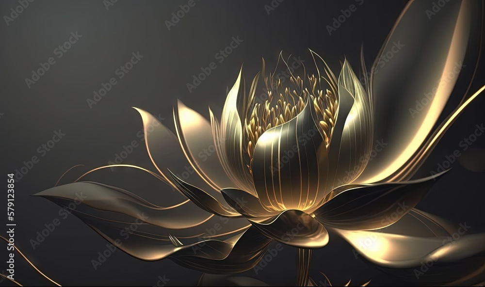  a gold flower with a black background and a gold leaf on the center of the flower, with a black bac