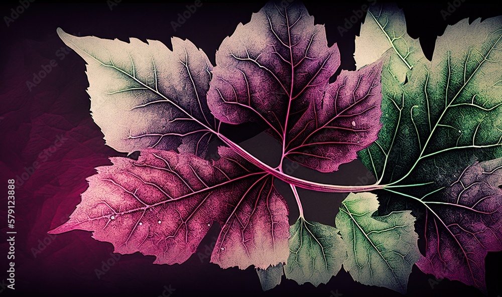  a close up of two leaves on a black background with a red and green leaf on the left and a green le