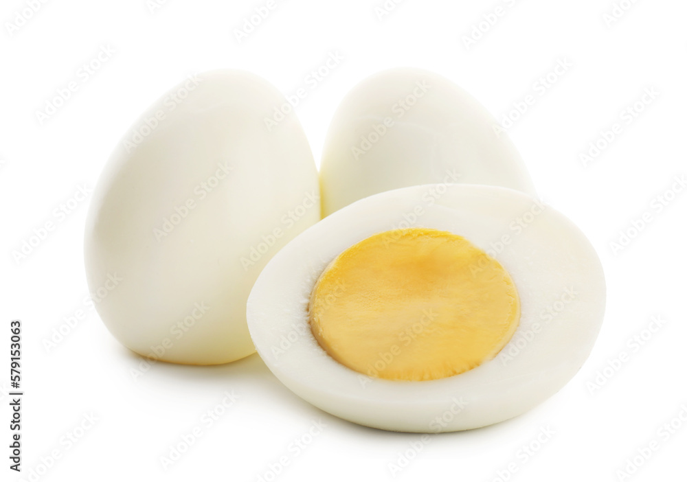 Delicious boiled eggs isolated on white background