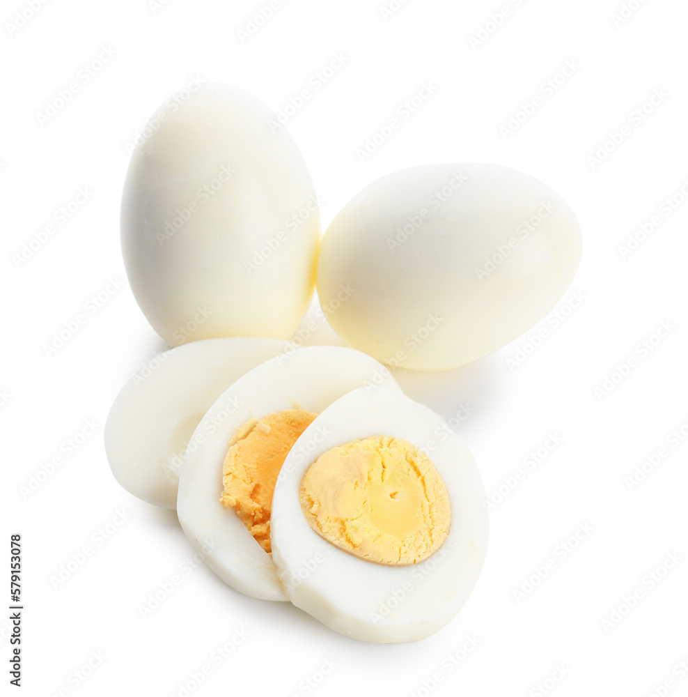 Delicious boiled eggs isolated on white background