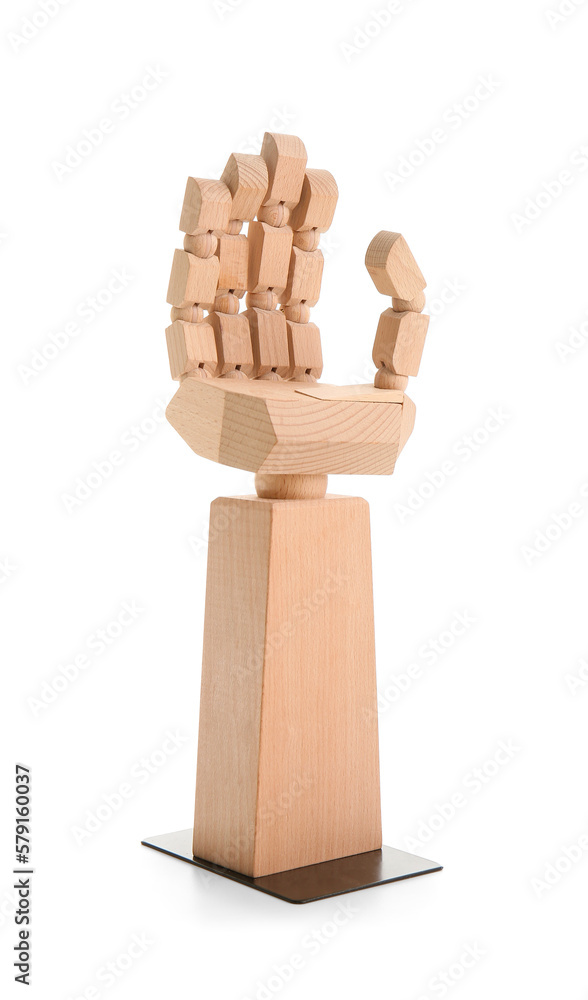 Decorative wooden hand isolated on white background