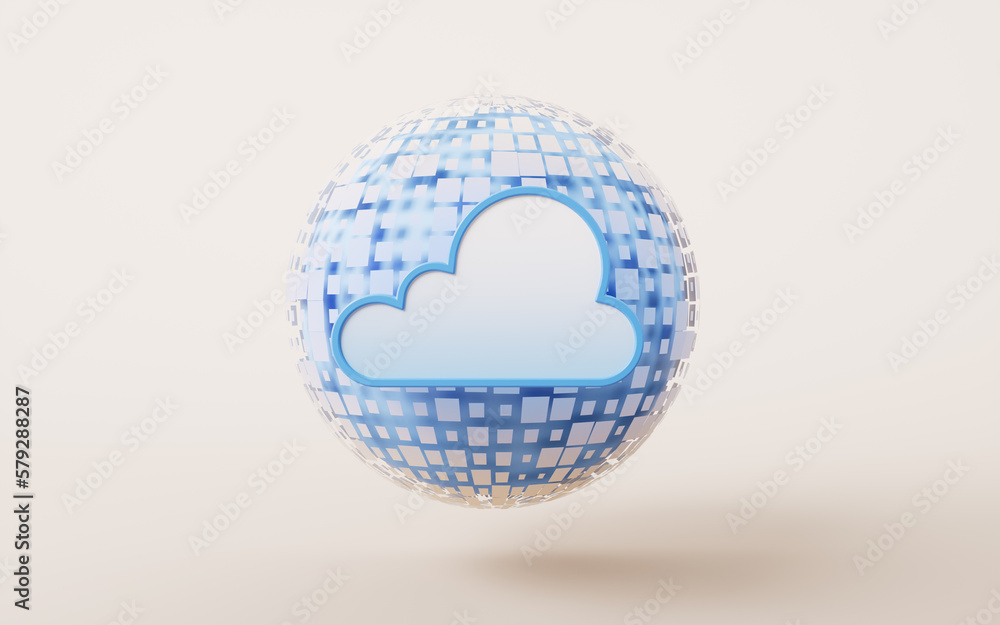 Cloud computing with digital sphere, 3d rendering.