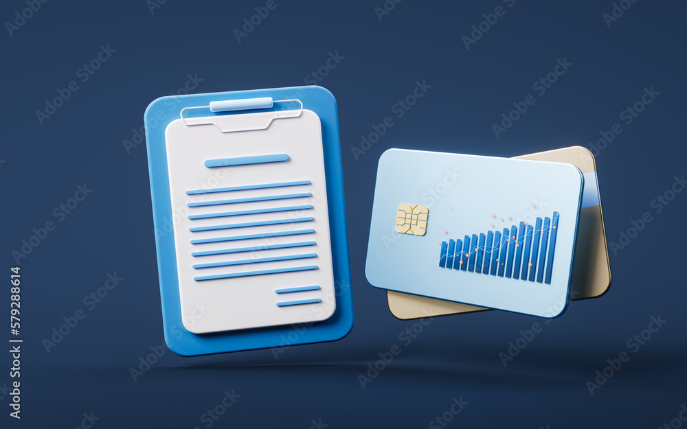 Bank card with 3d cartoon style, 3d rendering.