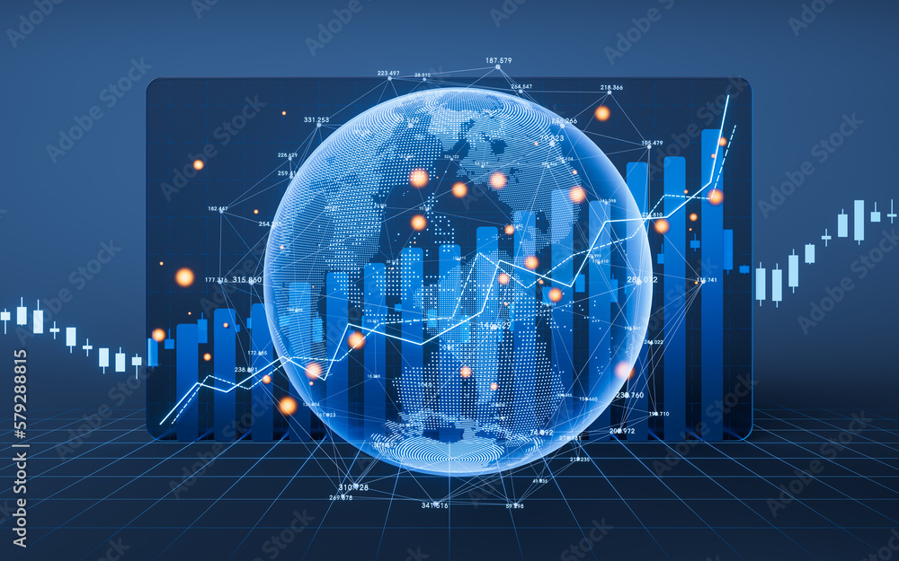 Digital earth with financial graph, 3d rendering.