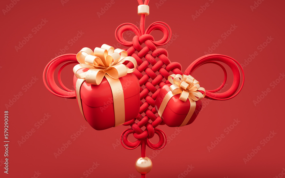 Chinese knot with oriental ancient style, 3d rendering.