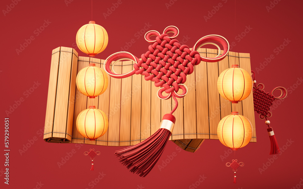 Chinese knot with oriental ancient style, 3d rendering.