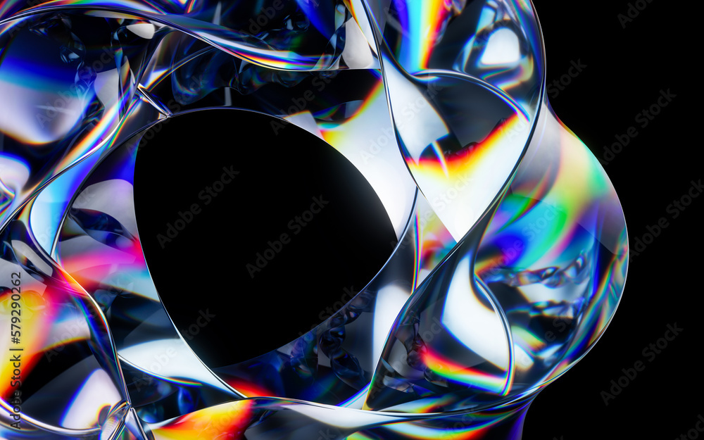 Colorful curve glass with dispersion, 3d rendering.