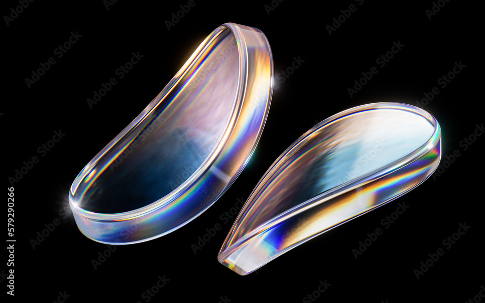 Colorful curve glass with dispersion, 3d rendering.