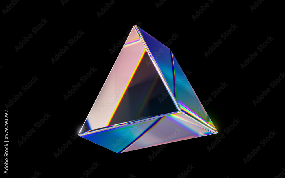 Glass geometries with dispersion colors, 3d rendering.