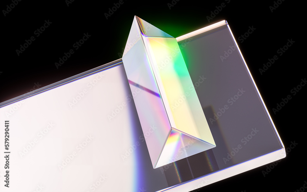 Glass geometries with dispersion colors, 3d rendering.