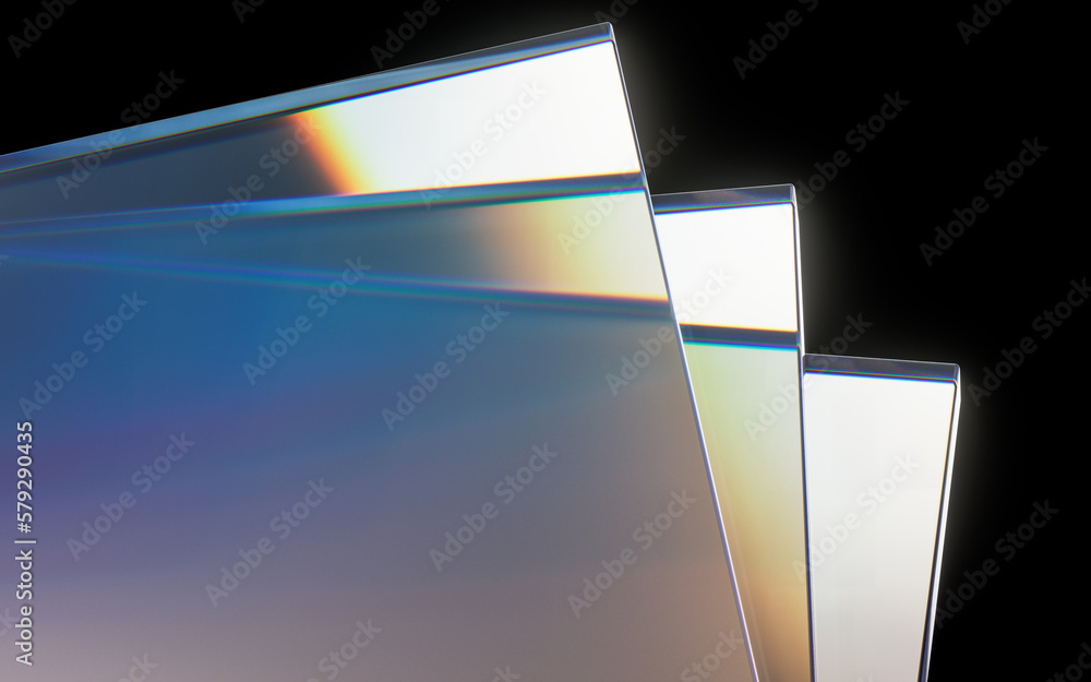 Glass geometries with dispersion colors, 3d rendering.