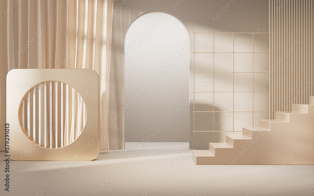 Abstract geometry interior background, 3d rendering.curtain,door