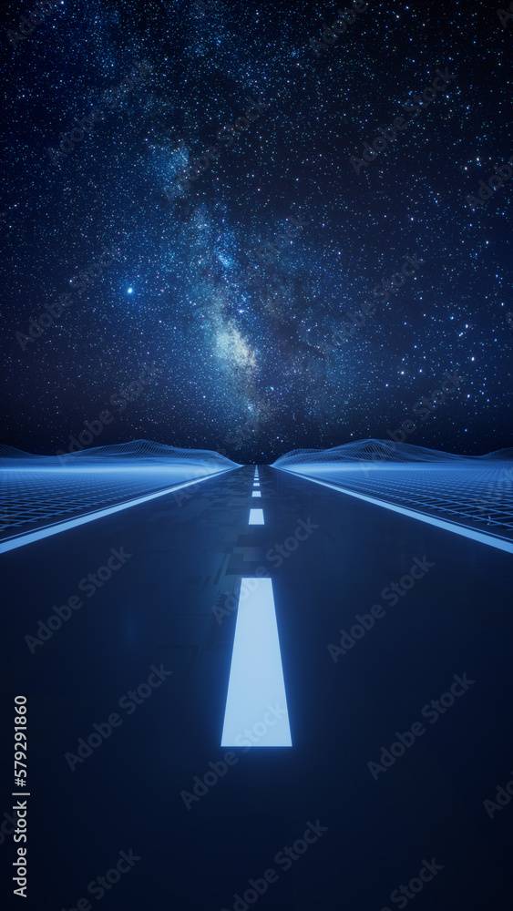 Highway road with digital space background, 3d rendering.