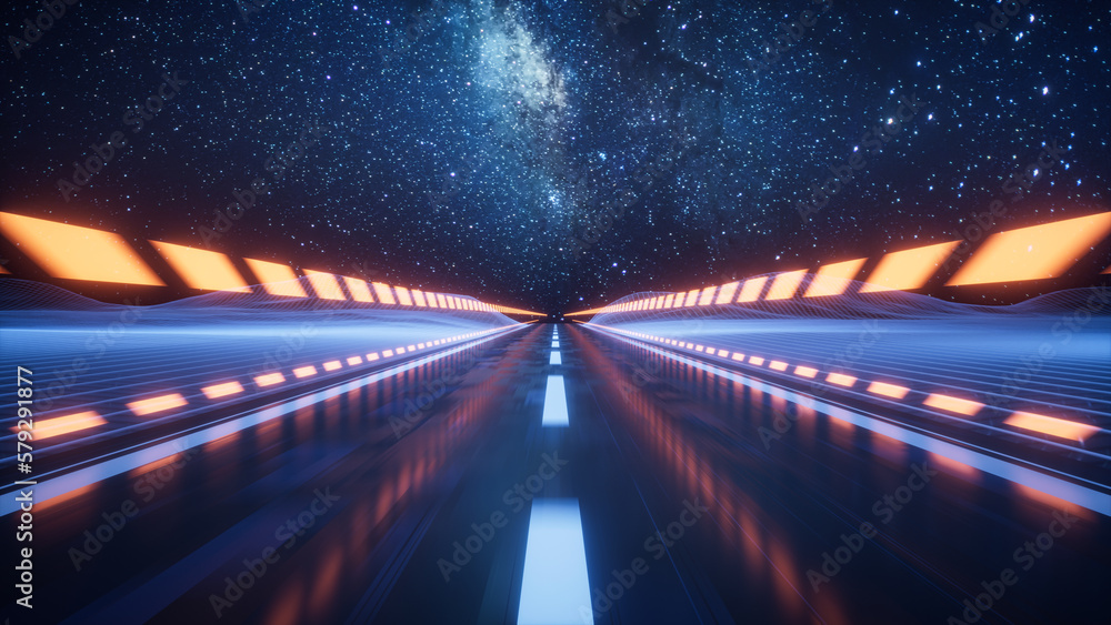 Highway road with digital space background, 3d rendering.