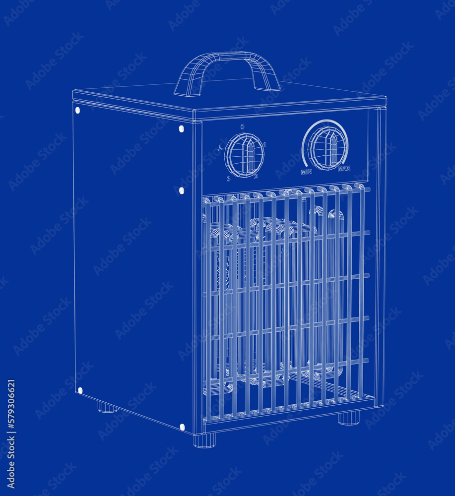 3D wire-frame model of industrial electric fan heater