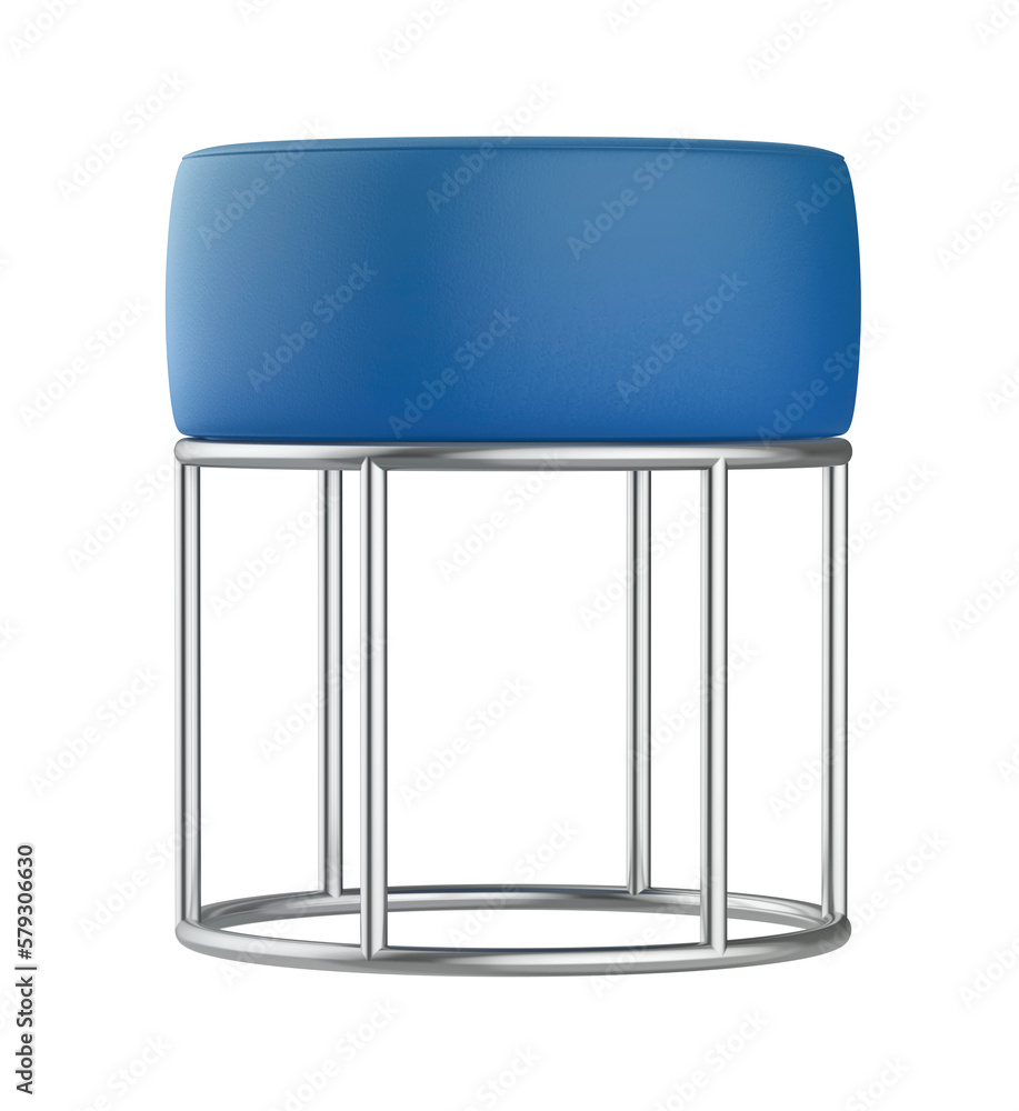 Blue leather stool on transparent background