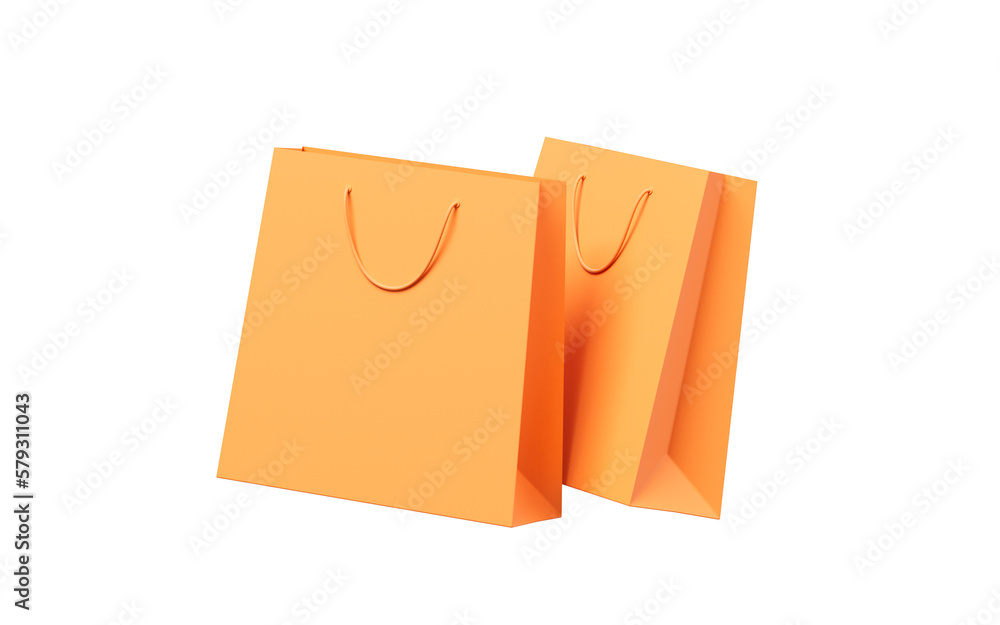 Shopping bags with orange color, 3d rendering.