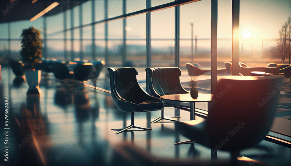 Waiting area with seats in airport terminal. Generative AI