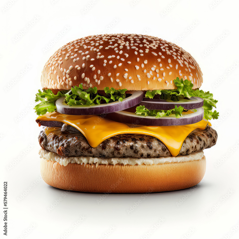 Burger isolated on white background. Illustration AI Generative