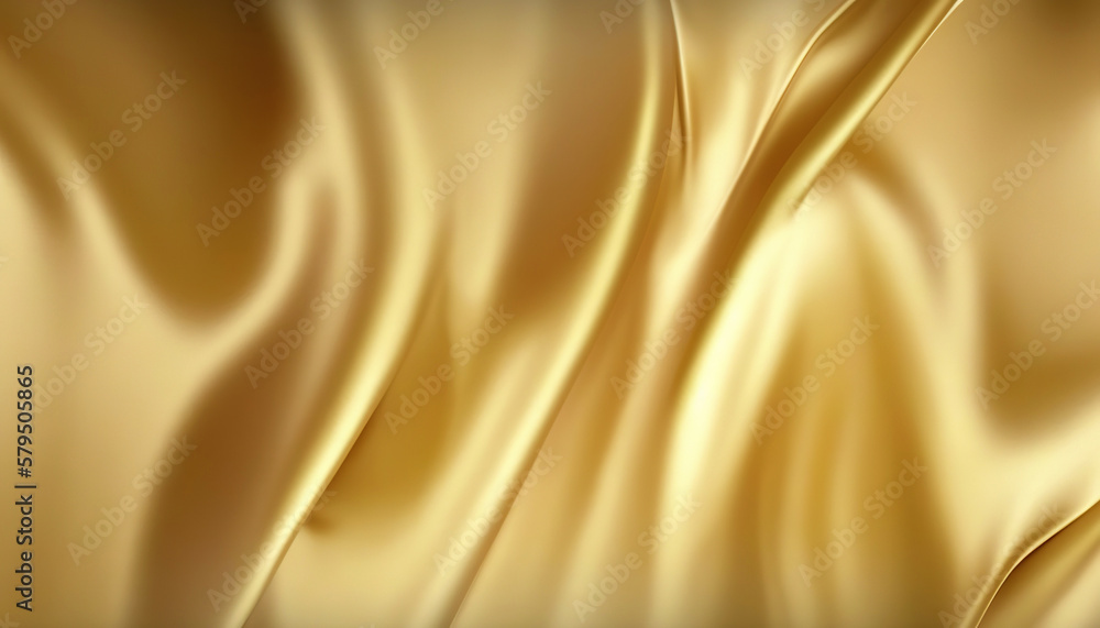 Elegant smooth golden silk. Warped silk cloth. Generative AI