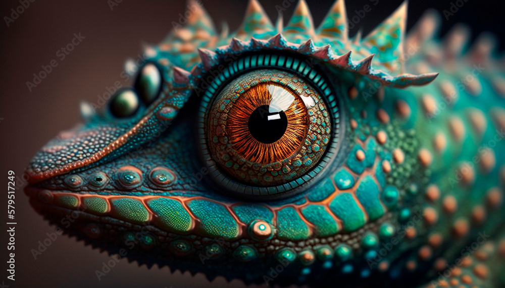 A close-up eyes of chameleon, generative ai