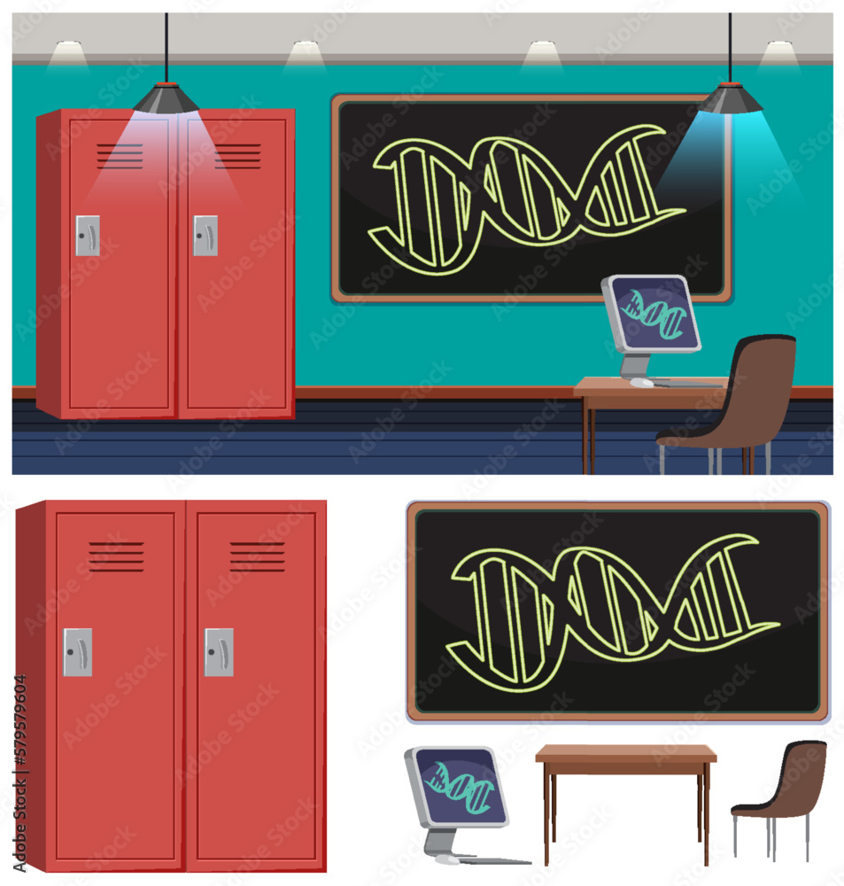 Biology classroom with element object and background