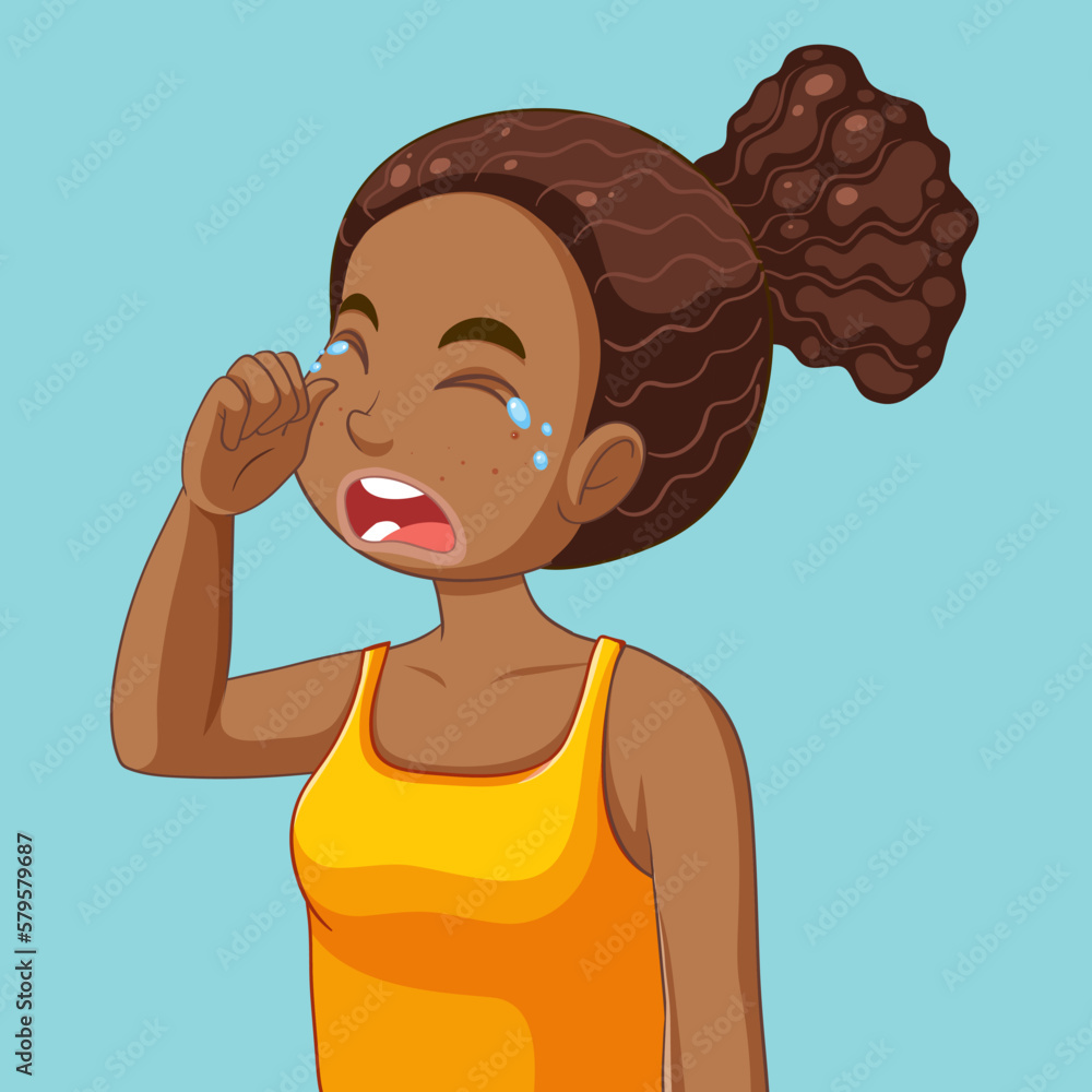 African Teen Girl with Crying Face