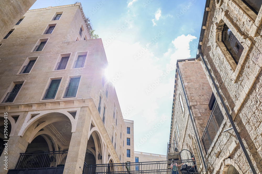 View of beautiful stone buildings in city