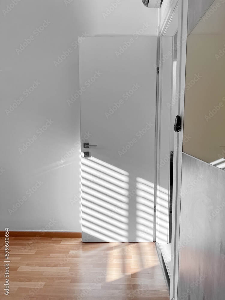 Open white door in light room