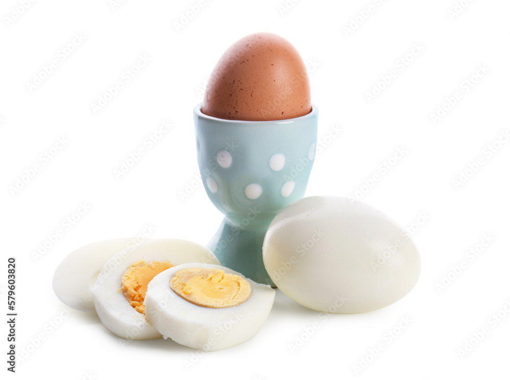 Delicious boiled eggs isolated on white background