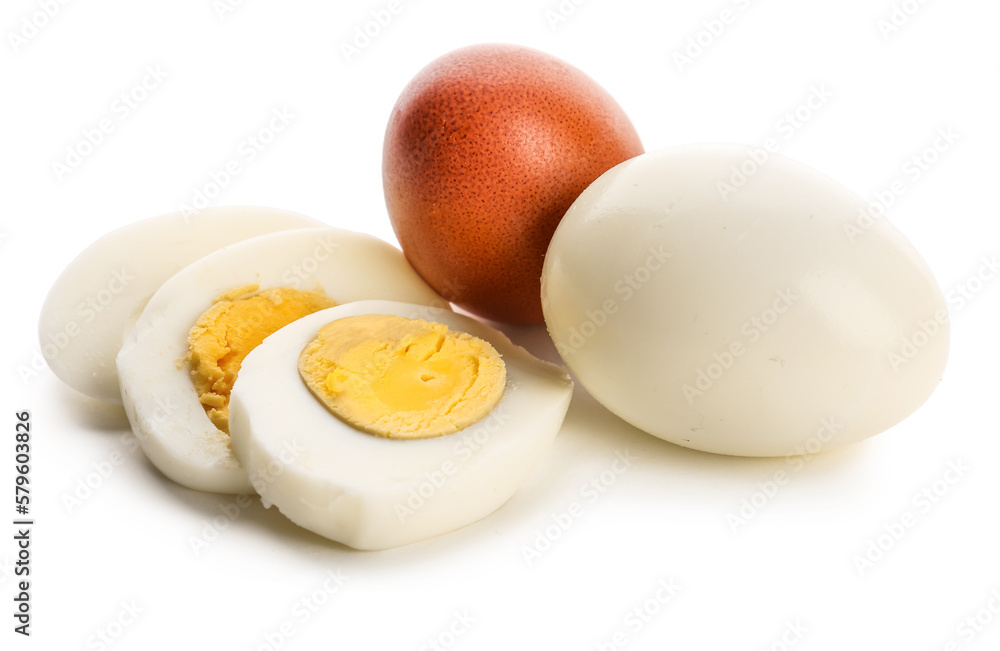 Delicious boiled eggs isolated on white background