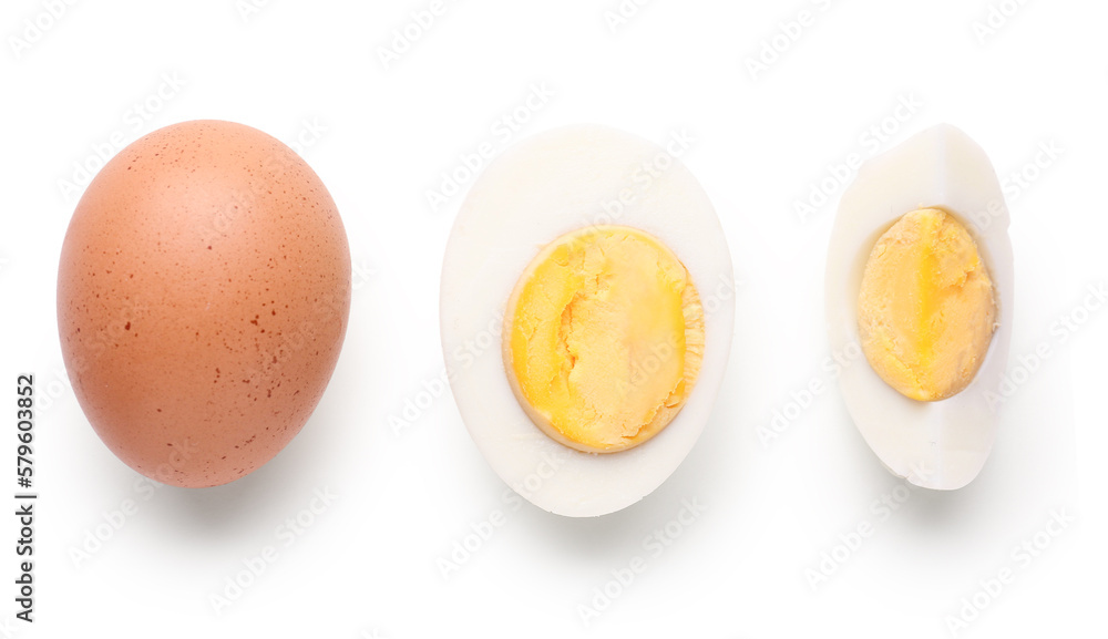 Delicious boiled eggs isolated on white background