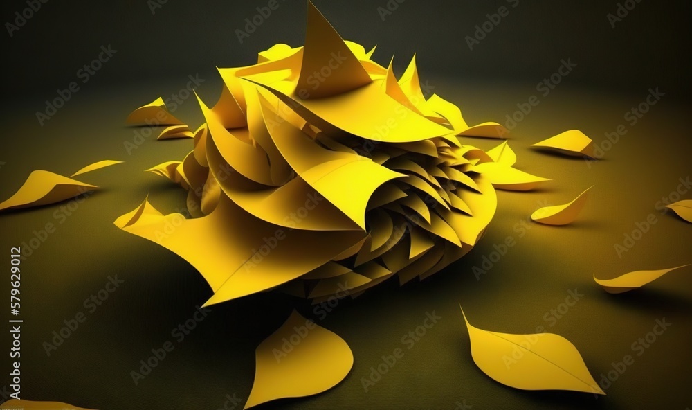  a bunch of yellow leaves on a black surface with a dark background and a black background with a bl