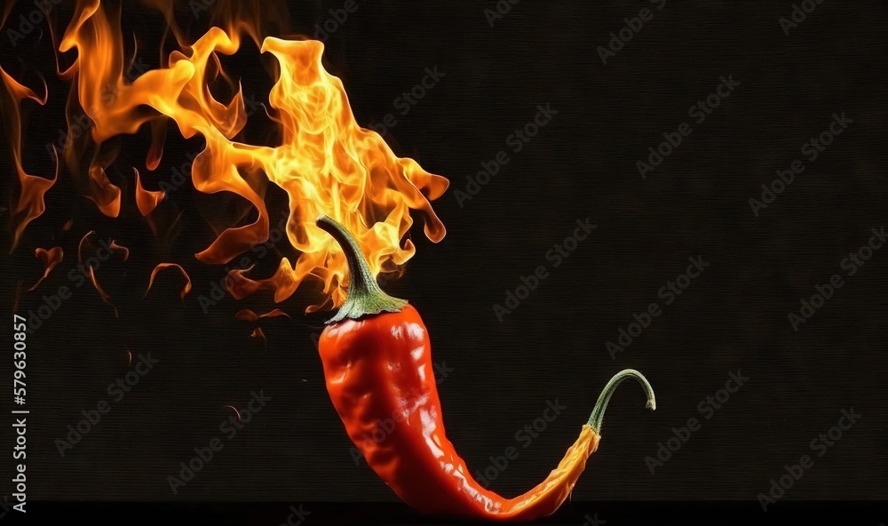  a red hot pepper is on fire on a black background with a black background and a black background wi