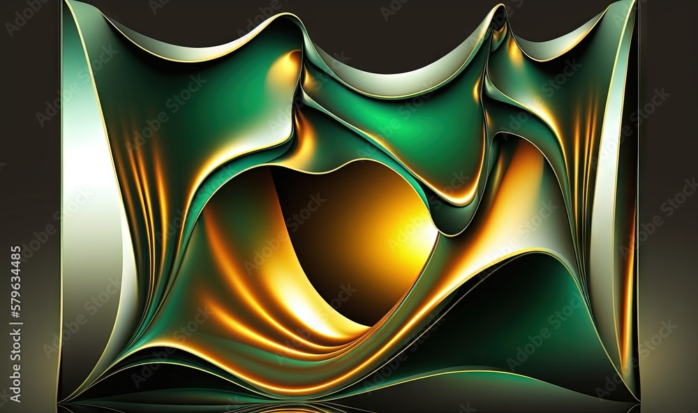  a green and gold abstract background with a wavy design on the bottom of the image and a black back