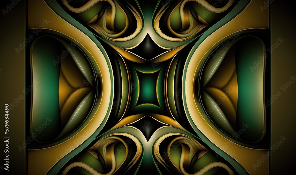  an abstract design with a green and gold background and a black background with a gold and green de