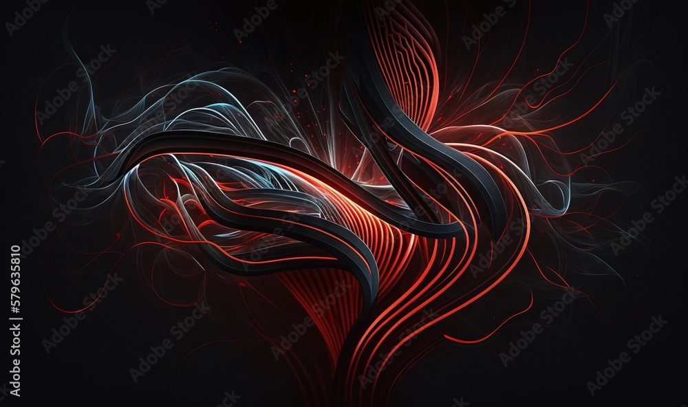  a red and black abstract design on a black background with a red swirl in the middle of the image a