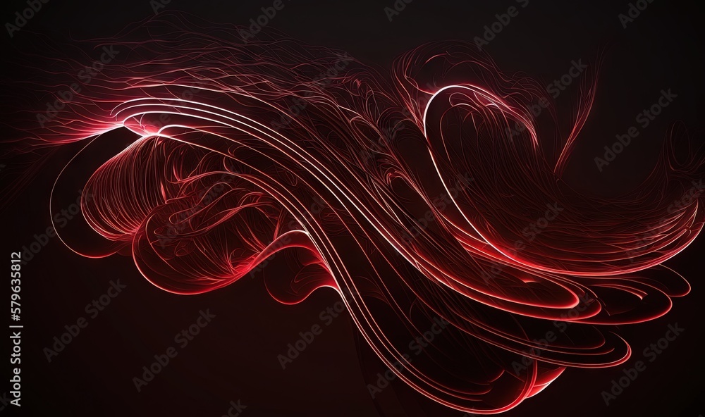  a red abstract background with lines and curves on a black background with a red light in the middl