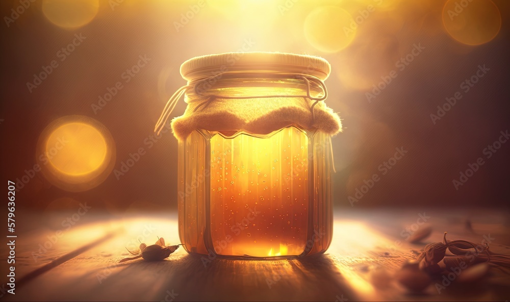  a jar filled with liquid sitting on top of a wooden table next to a light bulb and a star shaped ob