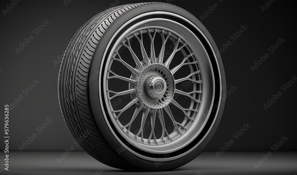  a tire on a black background with a light reflection on the tire and a shadow on the ground behind 