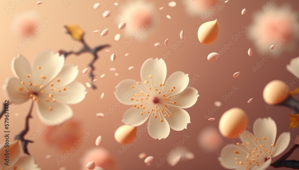 Petals of cherry blossom blown by the wind. Sakura flowers. Generative AI