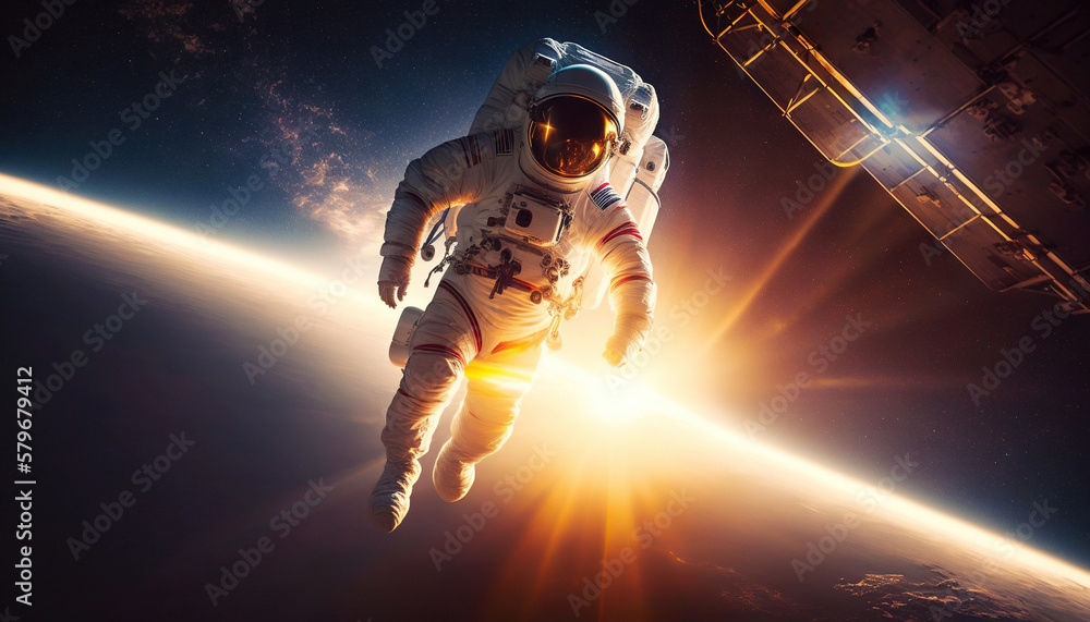 Portrait of astronaut floating in space. Generative AI.