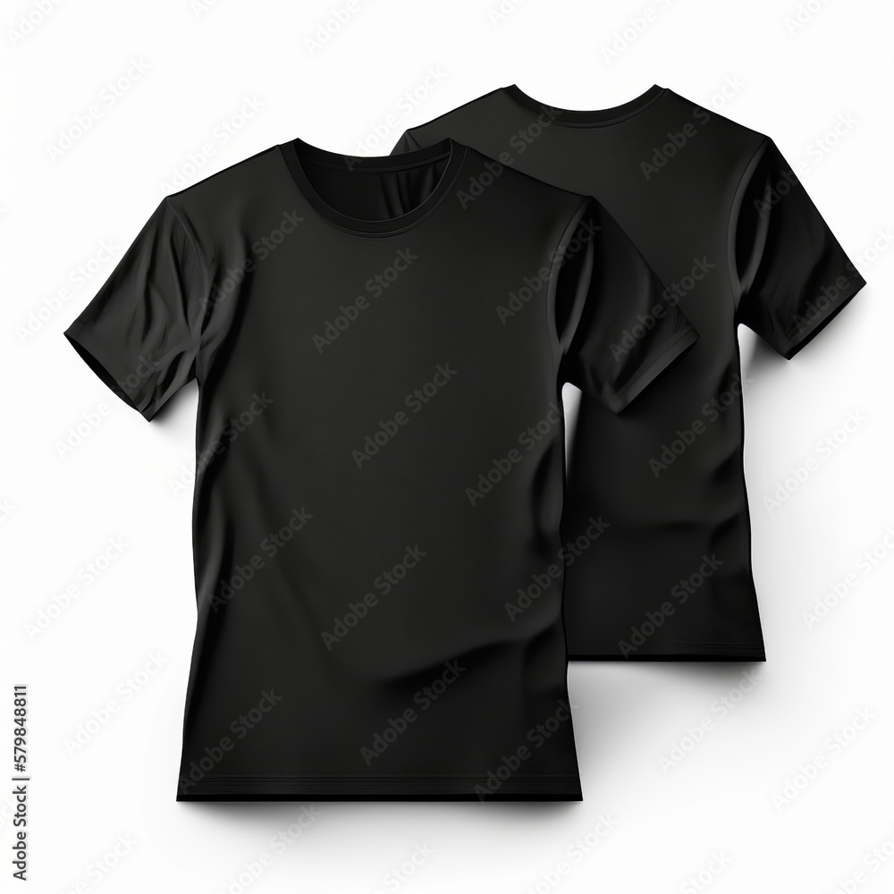 Naturalistic dressed blank black t-shirts. Illustration AI Generative